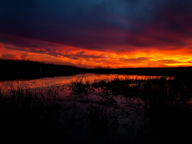 Sunset over Shawnee Mission Lake in Shawnee, Kansas